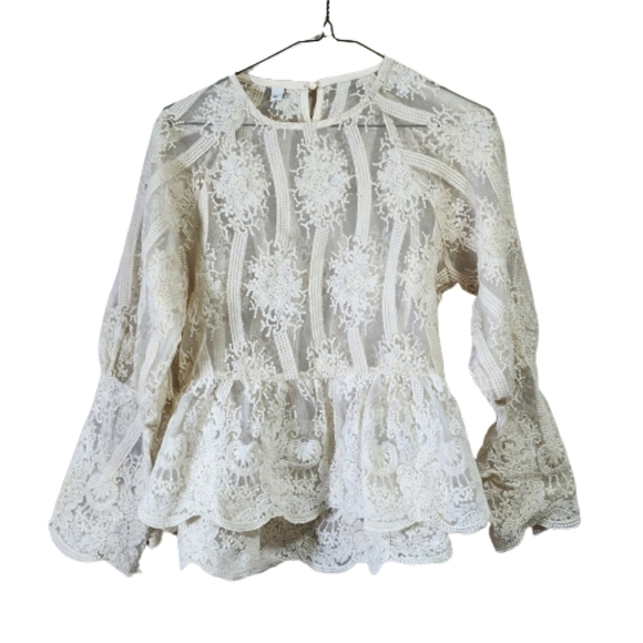 unify style Tops - Unify style embroidered sheer long sleeve peplum blouse color offwhite